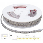 Tira LED 230V monocolor 15W/mt 120L/mt. SMD 2835 IP67 12x6mm corte cada 100mm, rollo 5mt x 10€/m